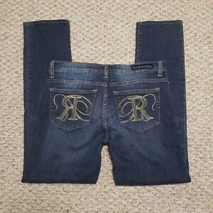 ROCK & republic mid-Rise berlin gold embellished stonewashed straight le…